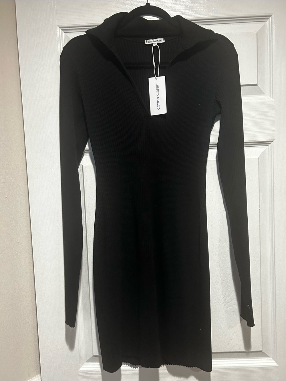 Cotton citizen collared black ribbed dress